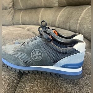 Tory Burch Logo Suede Nylon Sneaker Sz 8.5m
